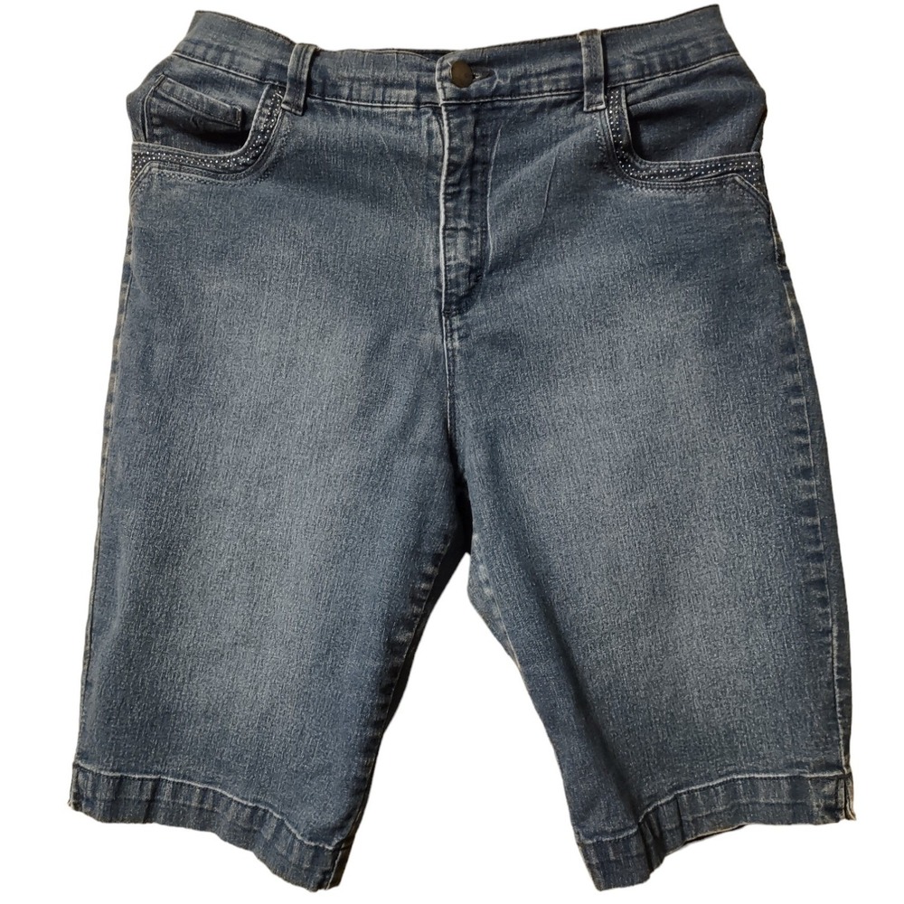 Gloria Vanderbilt Shorts Missy Size 8 Bermuda Chino Denim Embellished Pockets